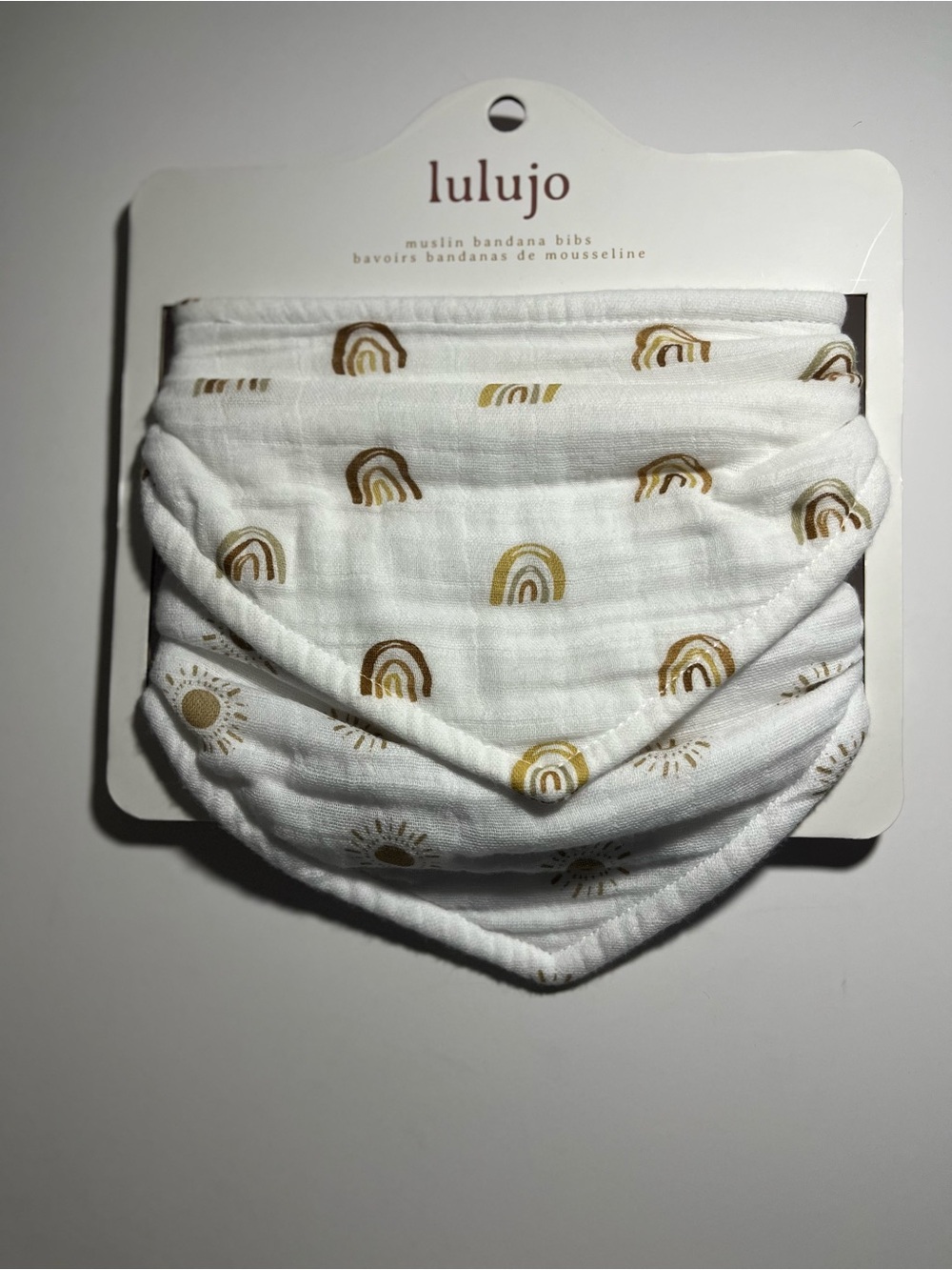 lulujo White and Gold Muslin Bandana Bibs - 2 Pack